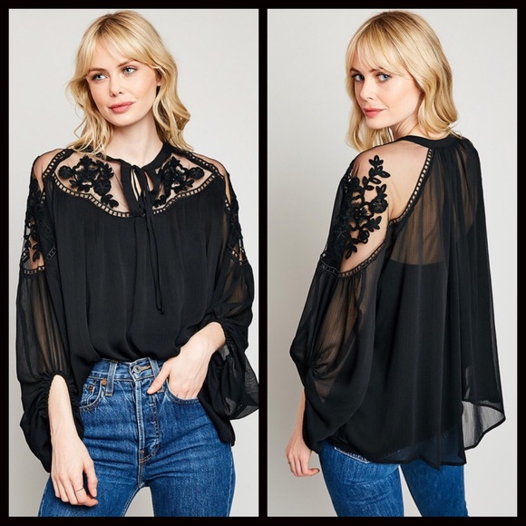 1 LEFT‼️Amelia Lace Peasant Blouse-Black - Picture 8 of 8